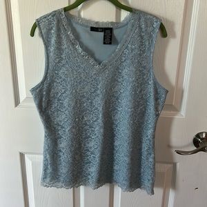 Blue lace sleeveless blouse